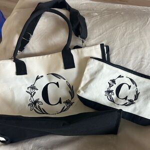Stylish Black and White Tote Bag Set
